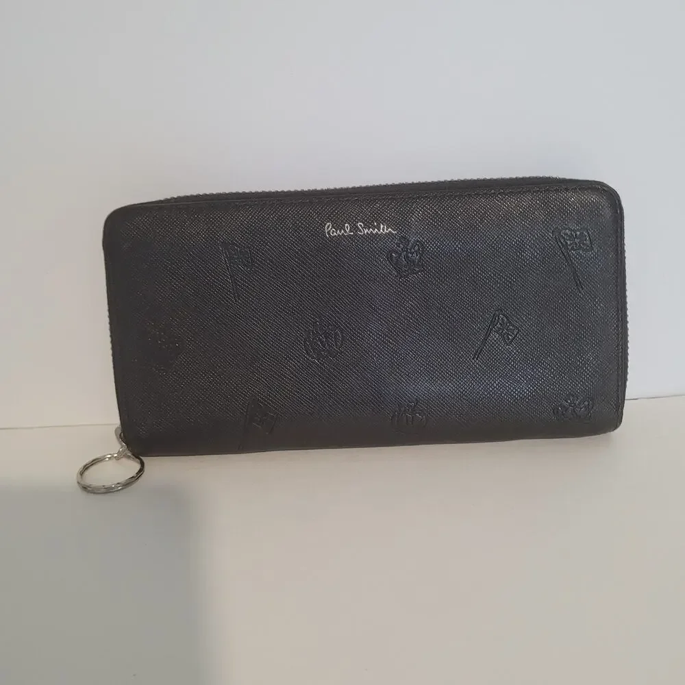 Paul Smith Black Leather Zip‎ Around Card Bill Large Wallet Long Designer